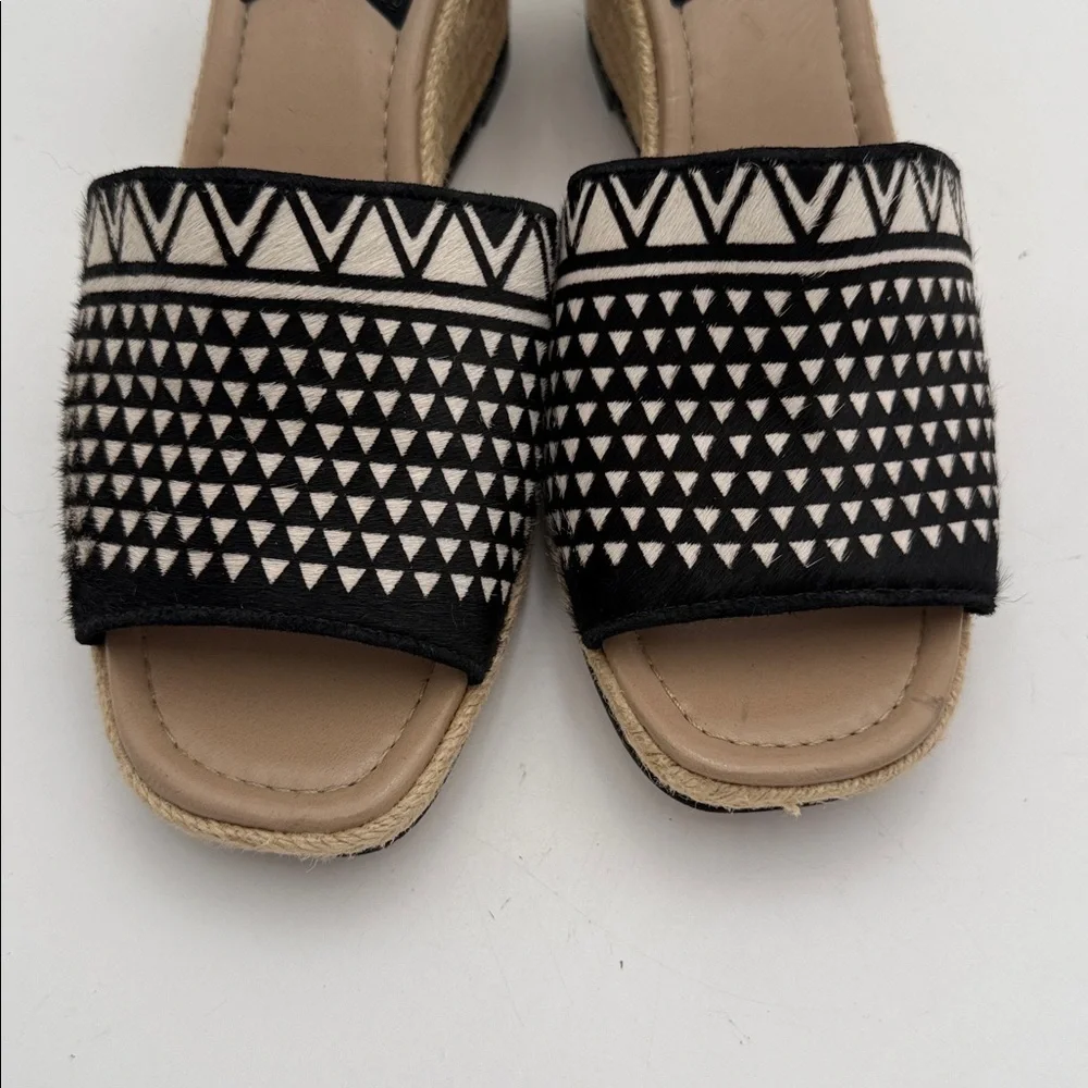 Enzo Angiolini Black Cream espadrille Wedges women sandals 10M caw hair Aztec